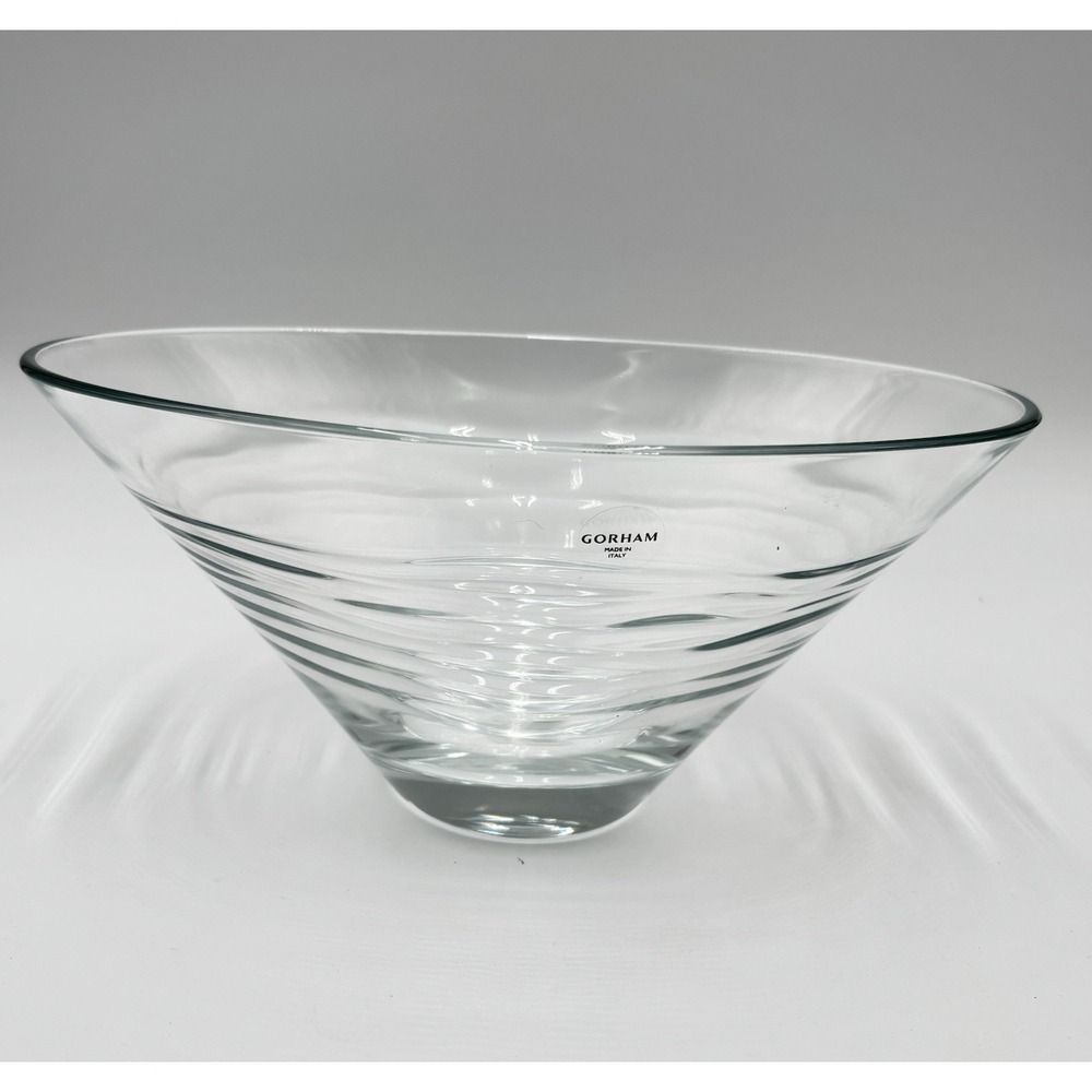 Gorham Kahala‎ Glass Bowl 10.25" Italy Clear Swirl Serving Centerpiece Modern